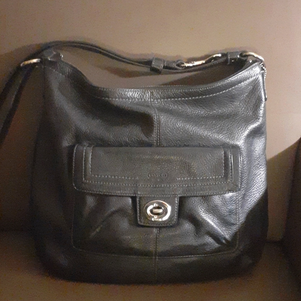 Leather Coach Shoulder Handbag Adjustable strap